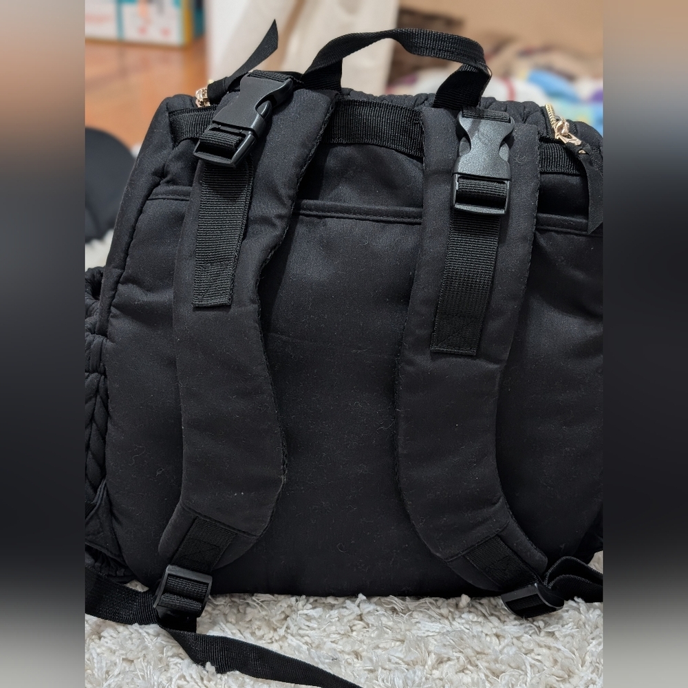 Black Quilted Diaper Bag with Gold Accents - Picture 2 of 4